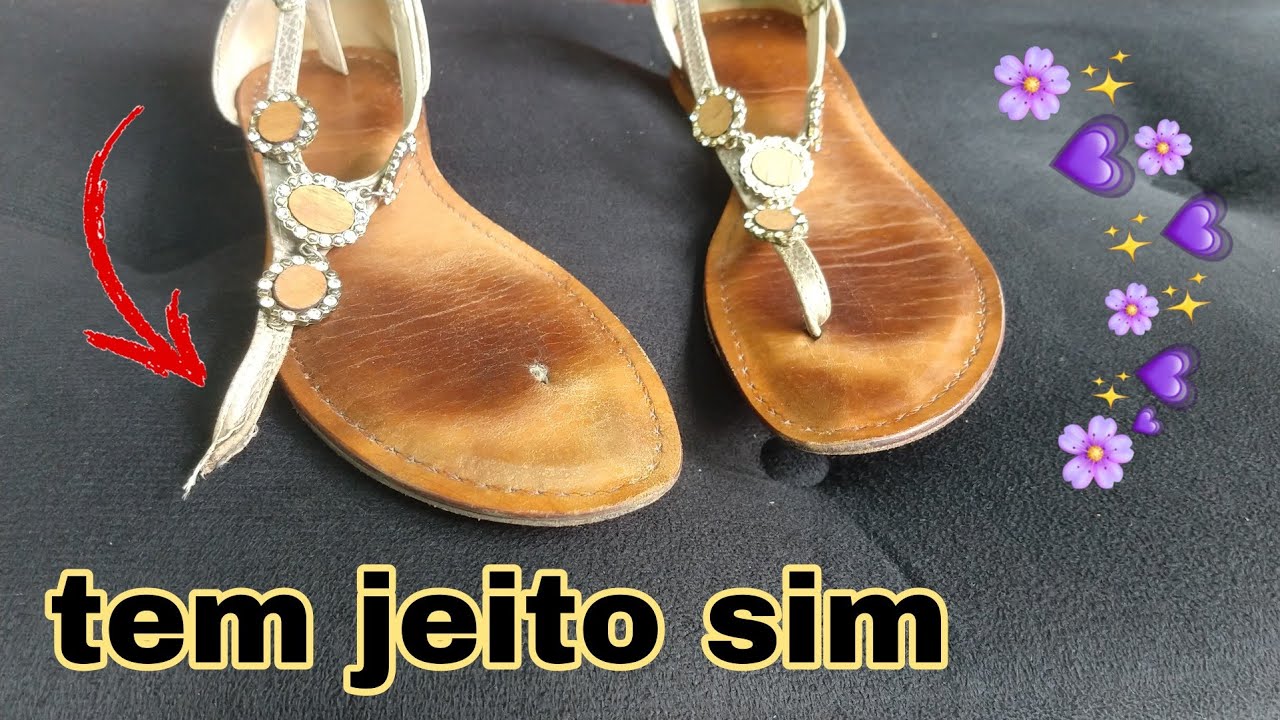 Sandália com a tira quebrada. Sandália em couro, ou sintético, tem jeito!