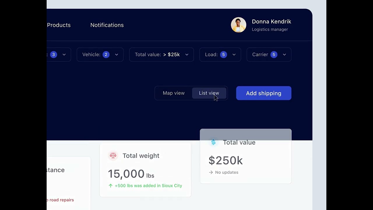 Dynamic Map & List-Based Shipment Tracking Dashboard