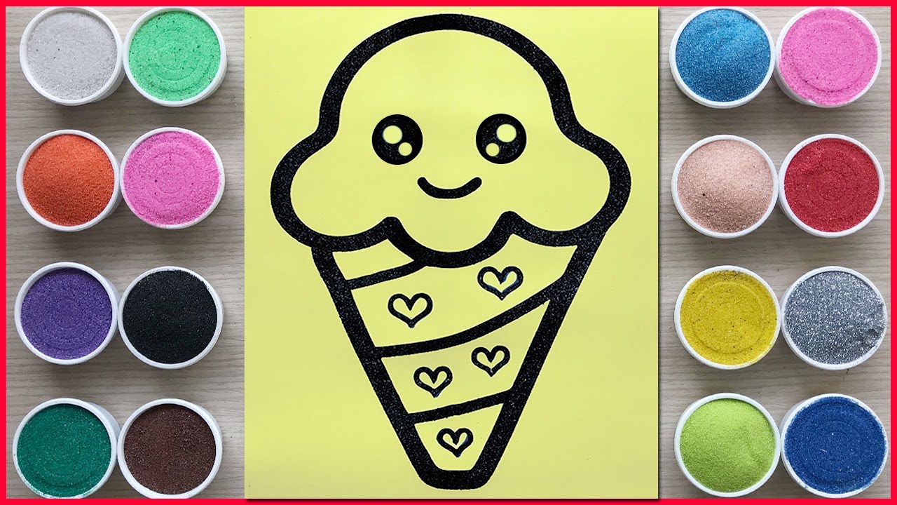 Vẽ tô màu tranh cát cây kem ốc quế 5 tầng - Sand painting ice cream cone (Chim Xinh channel)