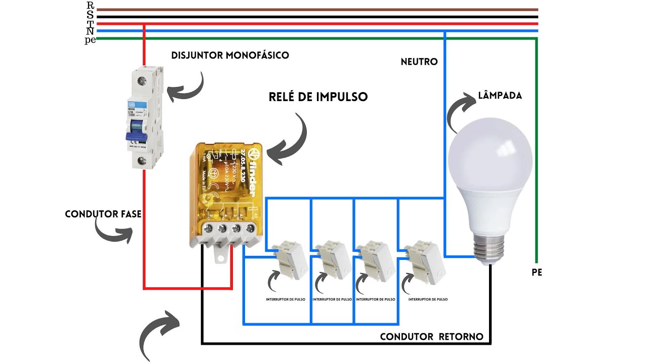 Relé de Impulso - Ligando uma lâmpada de vários pontos diferentes.