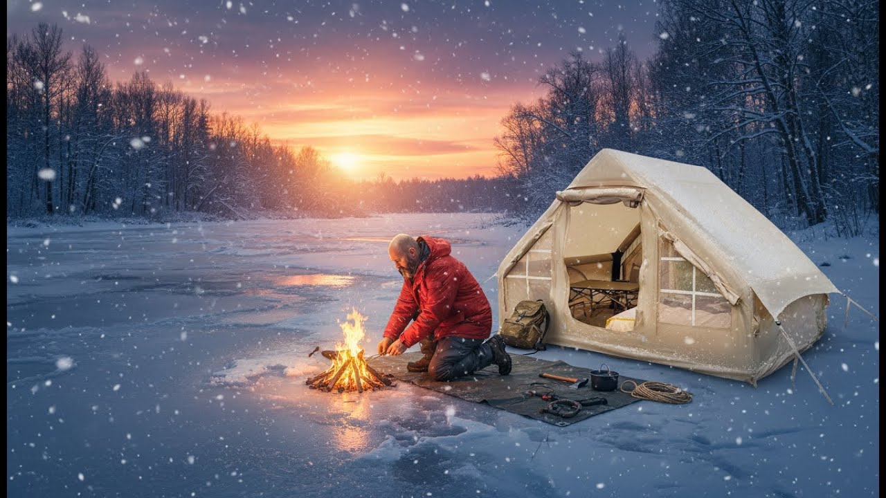 Extreme Winter Camping: Surviving Alone at Frozen River Side🌲🧊