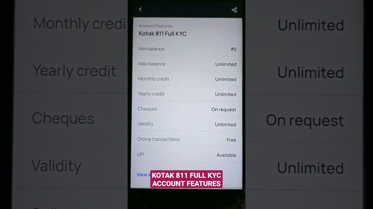 KOTAK 811 FULL KYC ACCOUNT FEATURES