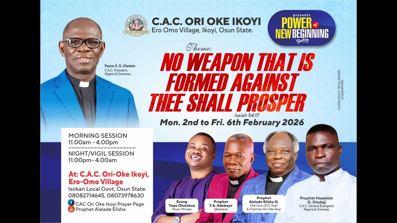 NO WEAPON THAT IS FORMED AGAINST THEE SHALL PROSPER (ISAIAH 54:17) || Day 1 (Night Session)