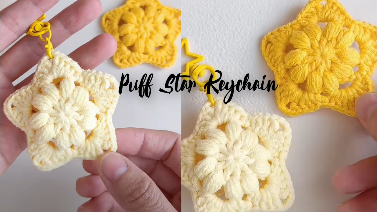 Crochet puff Star keychain tutorial ♥️#knitting