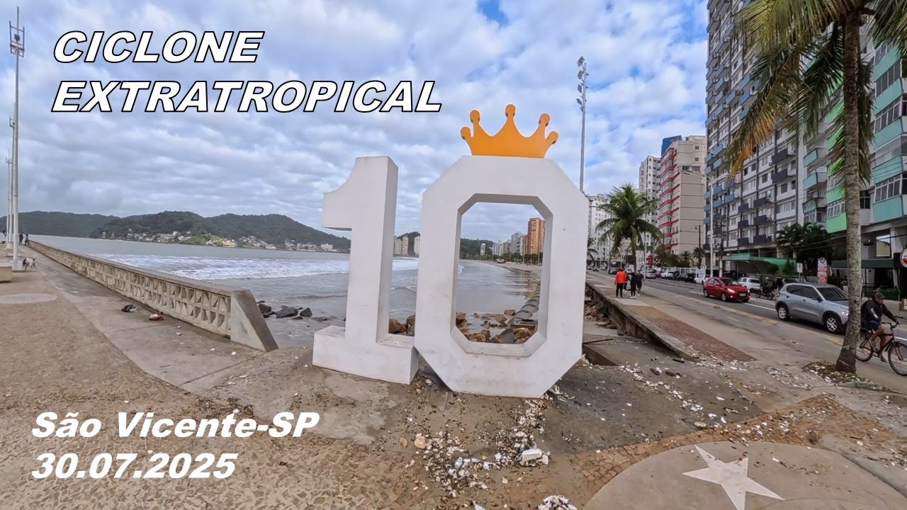 Ciclone ExtraTropical em São Vicente-SP: Ressaca com ondas de até 3,5 metros assusta moradores.