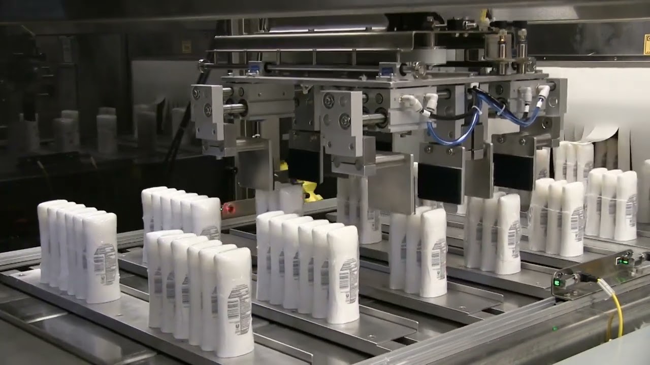 Fardelage haute cadence Polypack avec préhension flacons arrivée et fardelage en continue