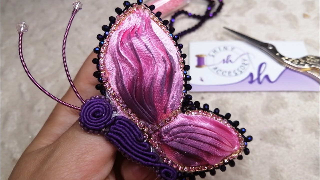 shibori and soutache butterfly brooch آموزش گلسینه درباری و| شیبوری دوزی پروانه
