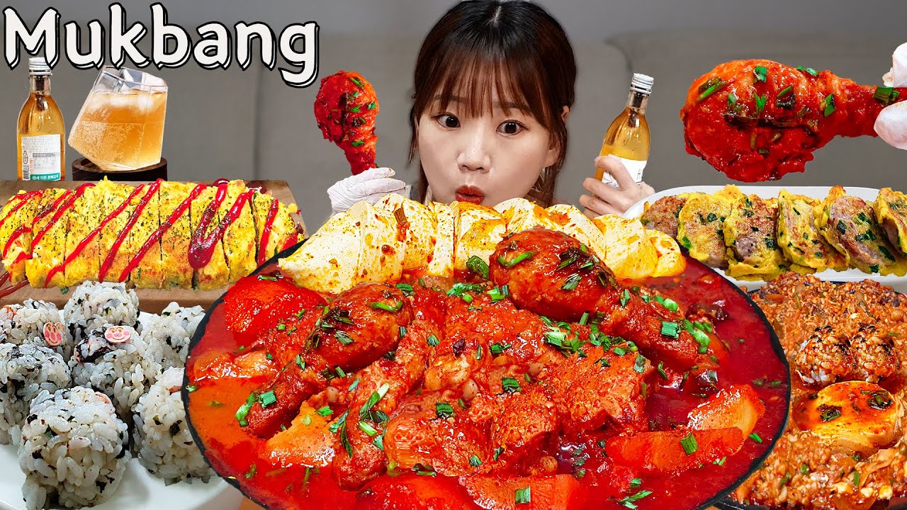 Sub)Real Mukbang- Острая тушеная курица 🔥 Омлет с сыром 🧈 Рисовые шарики 🍙 АСМР КОРЕЙСКАЯ ЕДА
