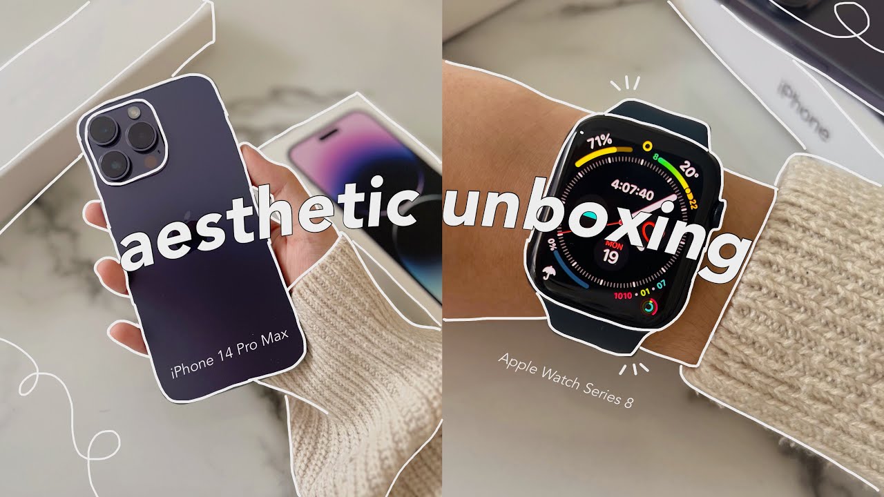 📦 iphone 14 pro max (deep purple) + series 8 apple watch | aesthetic unboxing