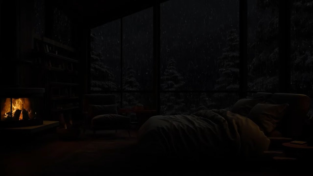 Peaceful Night: Snow and Fireplace Sounds in the Bedroom for Restful Sleep😴😴Relax in the atmosphere