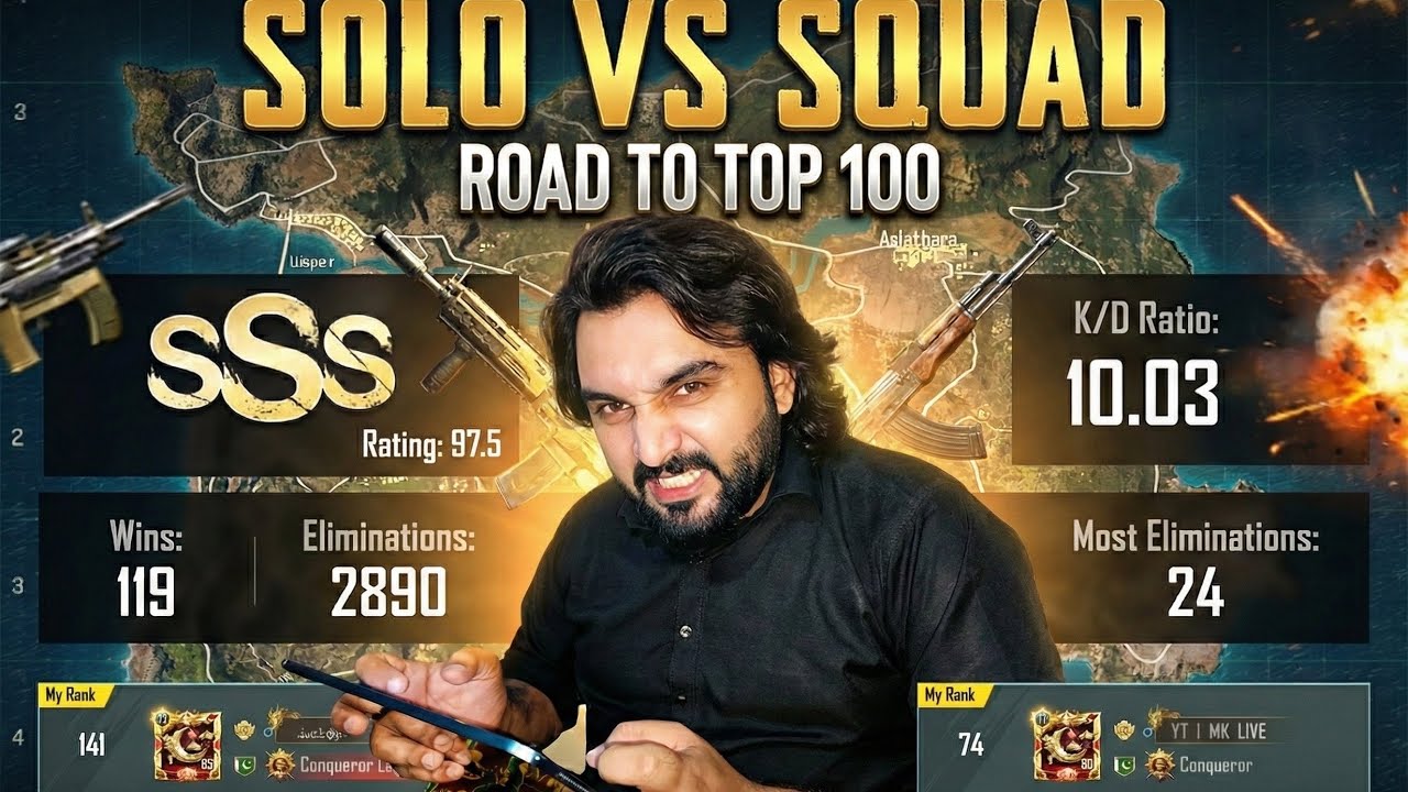 Solo vs Squad Road To Top 100 With Random Teammate Yt Mk Live pubg mobile live