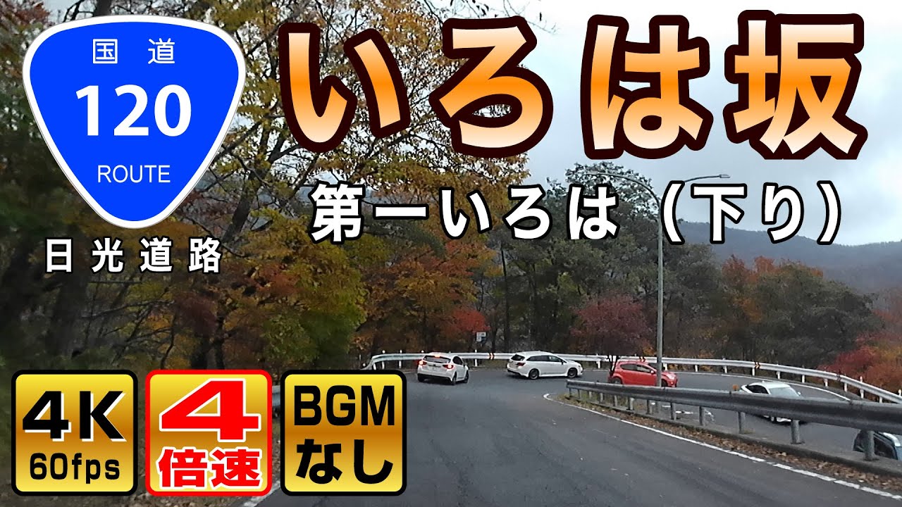 【4倍速 / 第一いろは坂】紅葉シーズンのいろは坂（下り方面）