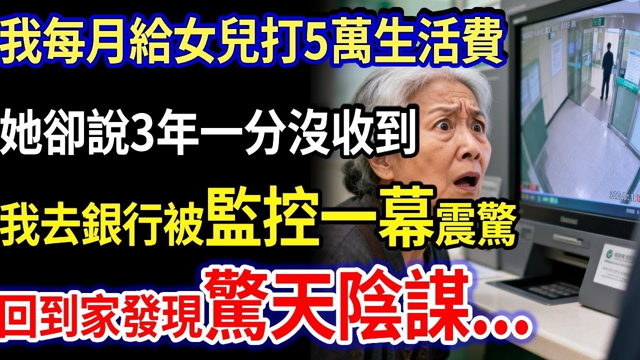 我55歲 每月給女兒打5萬生活費，她卻說3年一分沒收到，我去銀行被監控一幕震驚，回到家發現驚天陰謀...#家庭故事 #感人故事 #家庭倫理 #感人故事 #真實生活