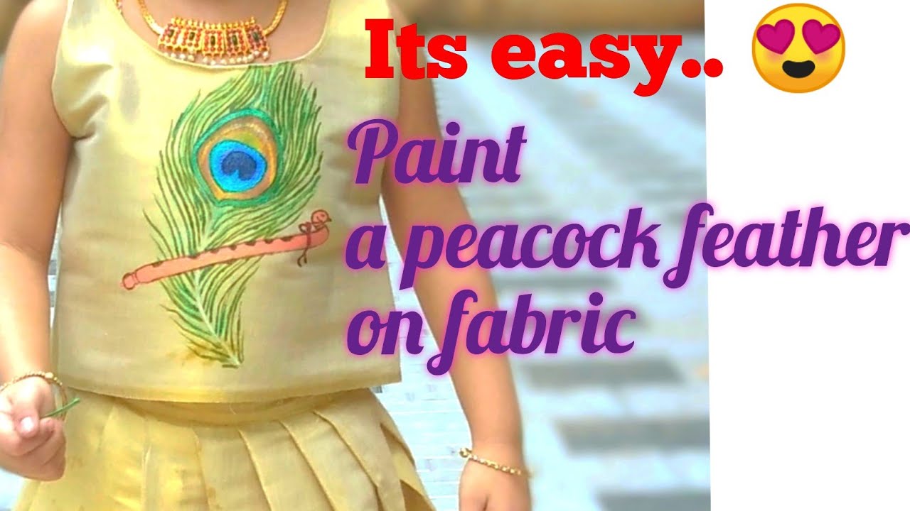Fabric painting peacock feather /onam dress design/mural painting kerala saree #hobbiesenjoy