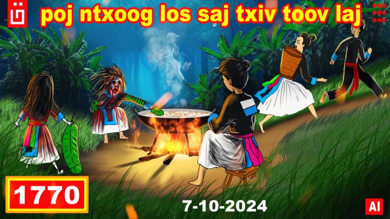 dab hais hmoob - 1770 - 7/10/2024 poj ntxoog los saj txiv toov laj, ผีในปป่าหน้ากลัว, Forest ghost.