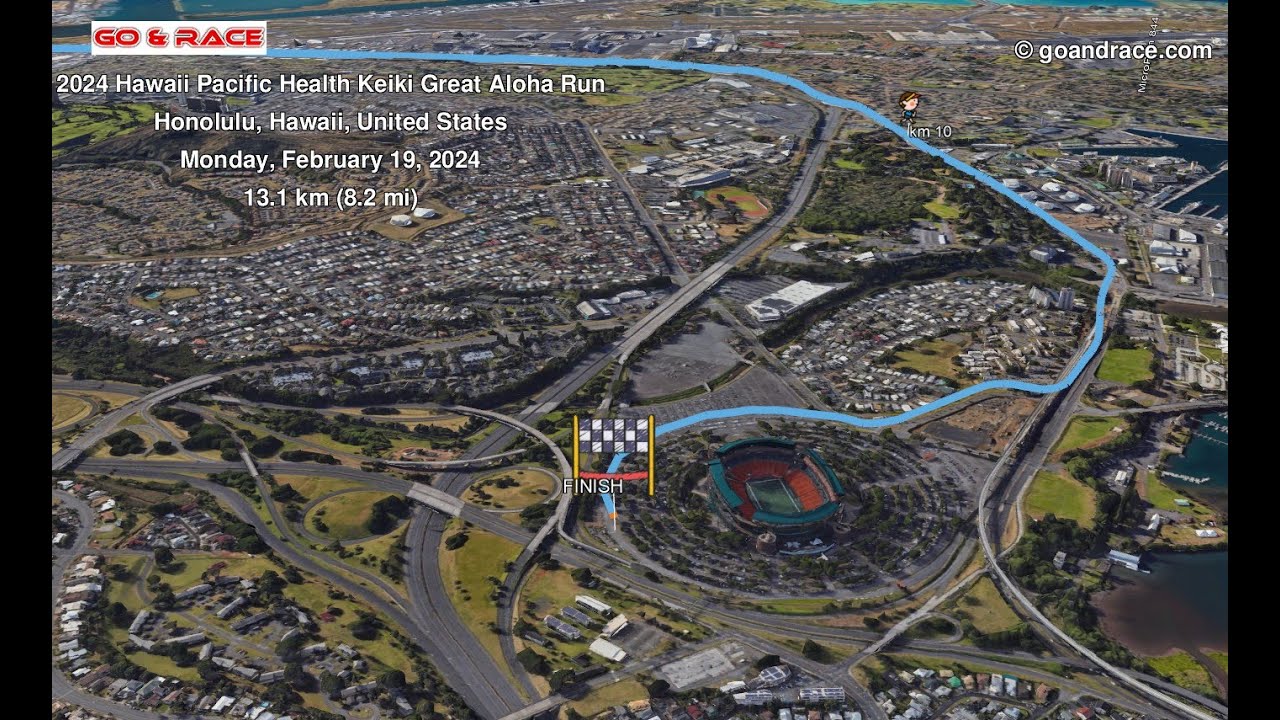 2024 Great Aloha Run: fly over the 13.113 km 3D course map!