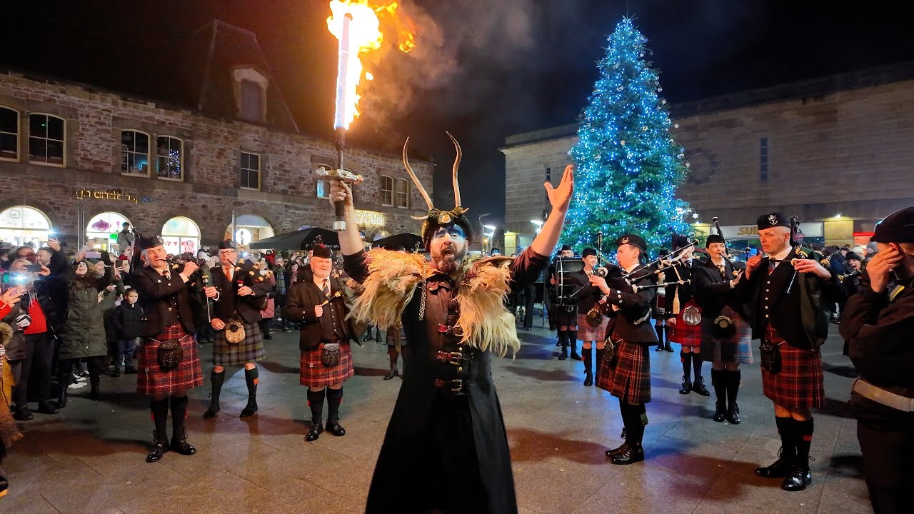 Drums and fire in the streets of Inverness for Hogmanay 2023/24 parade to Red Hot Highland Fling