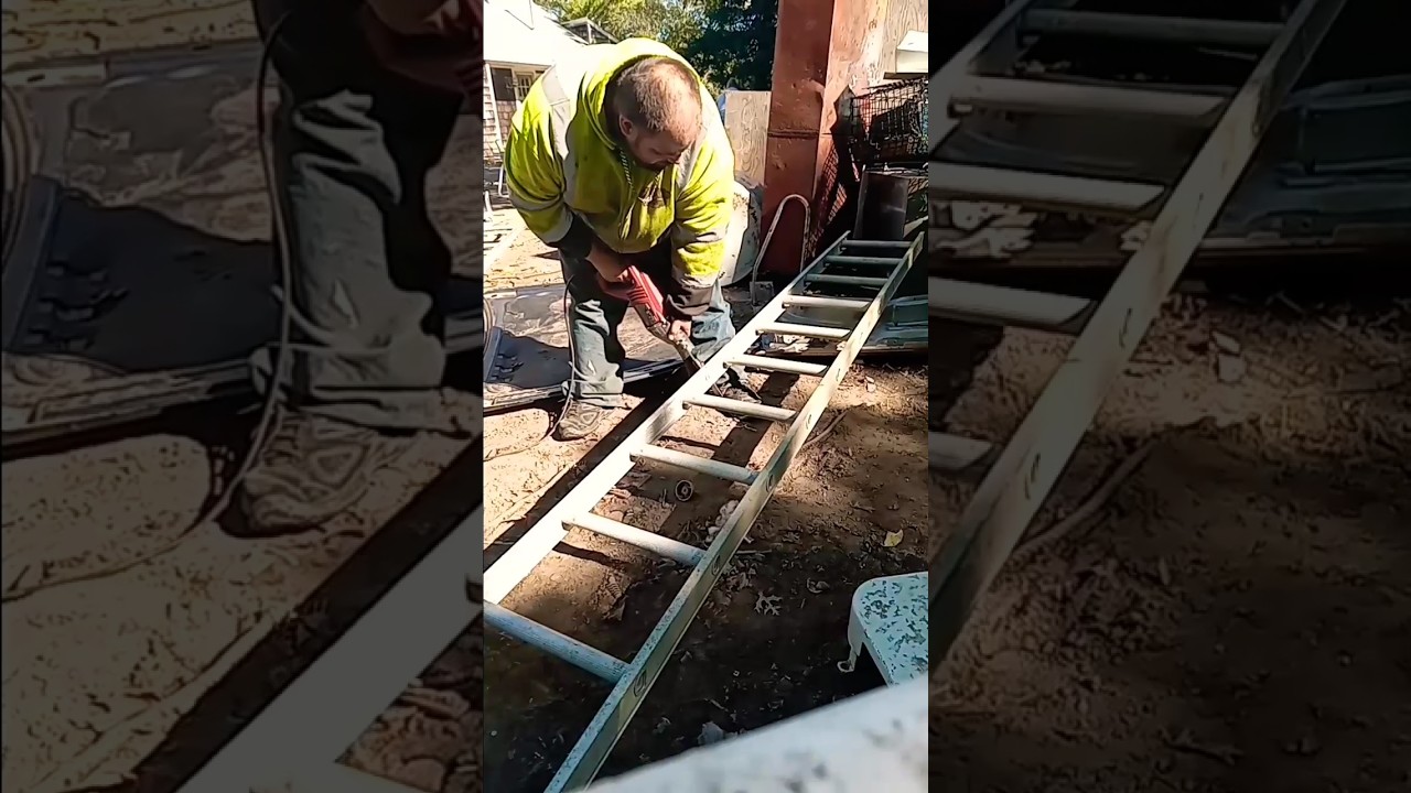 Cutting up aluminum ladder. #ladder #metal #junk #recycle #scrapmetalrecycling #shorts #fyp