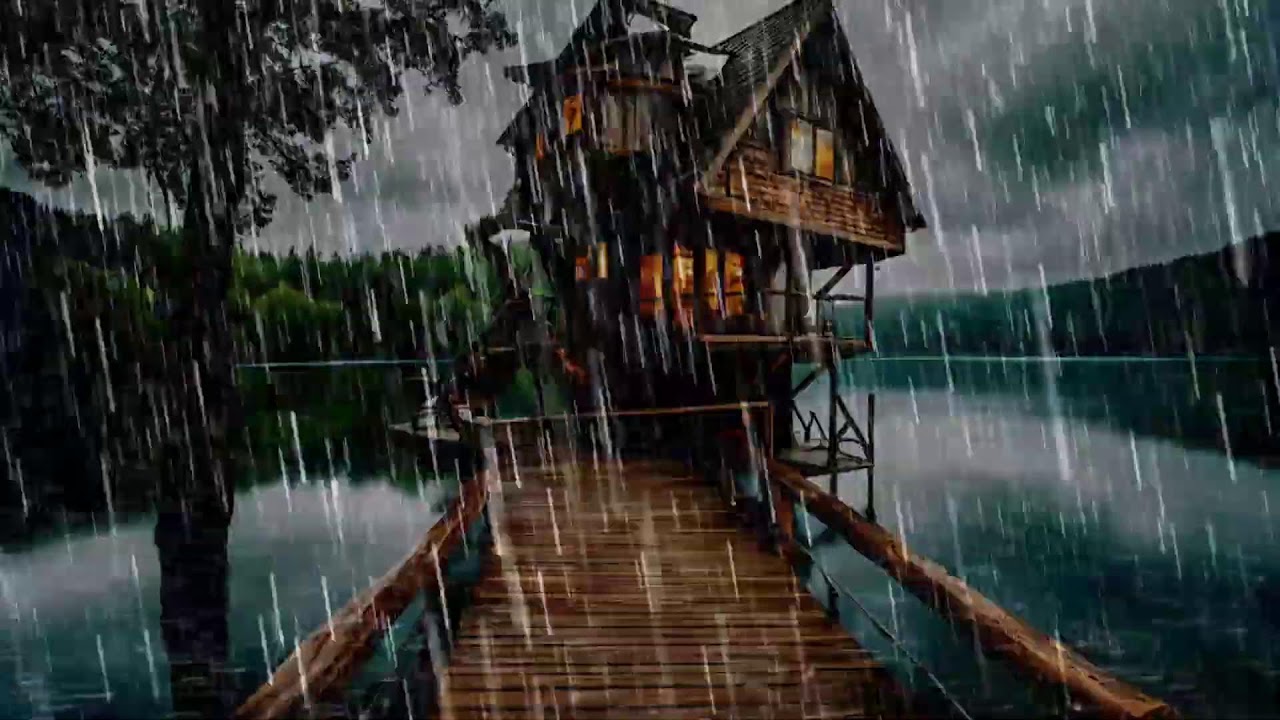 A PLACE TO FORGET EVERYTHING 🌲 Rainy Lake Cabin & Soft Piano for Deep Sleep