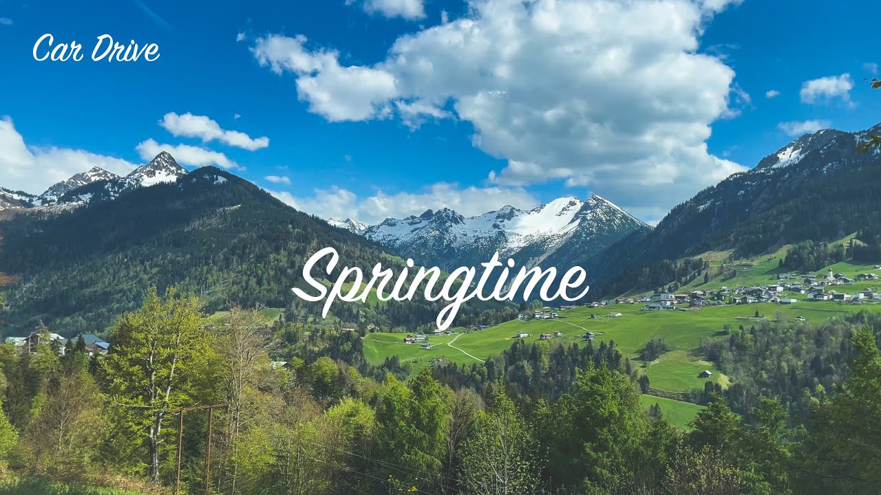 Car Drive 4K - Spring in Alps - Background Music (Satteins - Schnifis - Thüringerberg - St. Gerold)