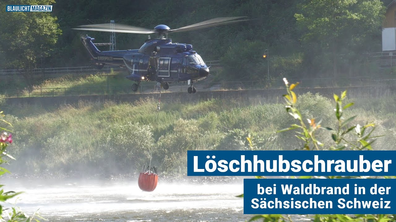 Löschhubschrauber beim Waldbrand in der Sächsischen Schweiz