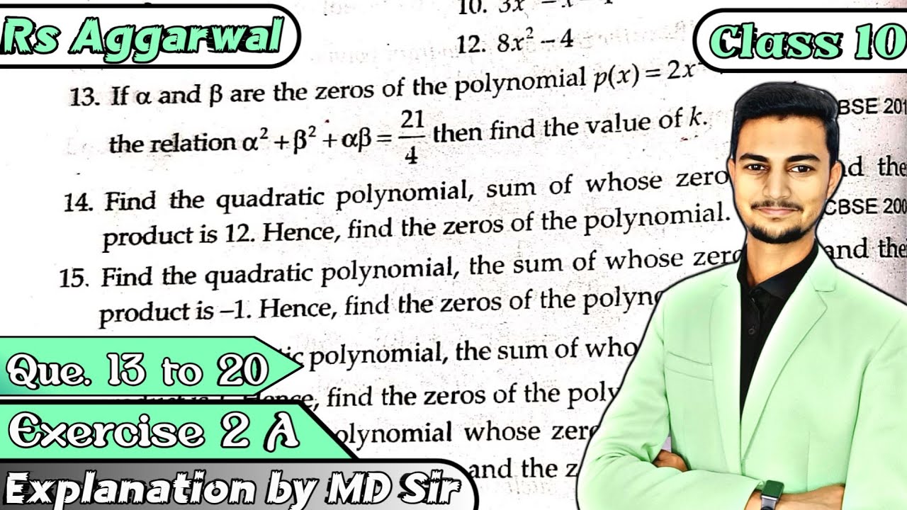 Class 10 Ex 2A Q13 to Q20 Polynomials | Rs Aggarwal 2023 | Chapter 2 | CBSE | ICSE | Md Sir class 10