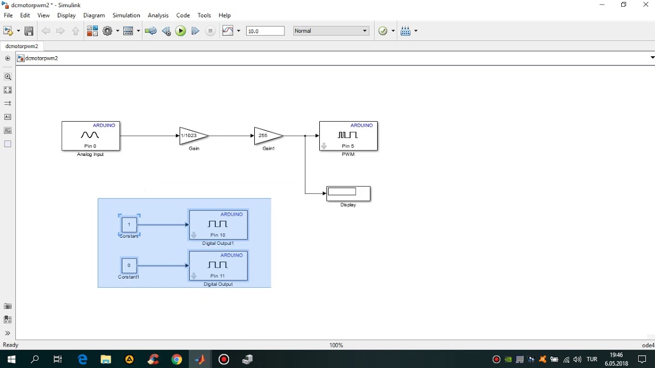 MATLAB/Simulink Arduino Mega DC Motor PWM Hız Kontrolü