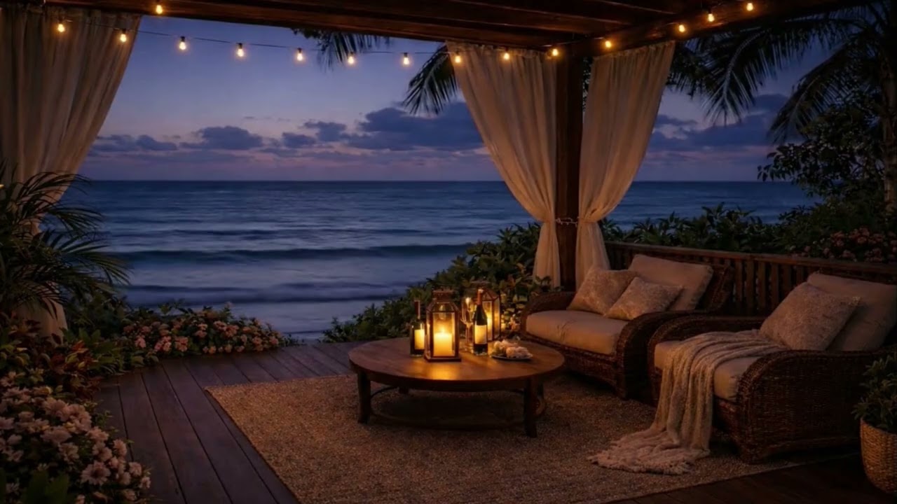 Ocean Evening Calm 🌊 Soft Waves & Cozy Lights