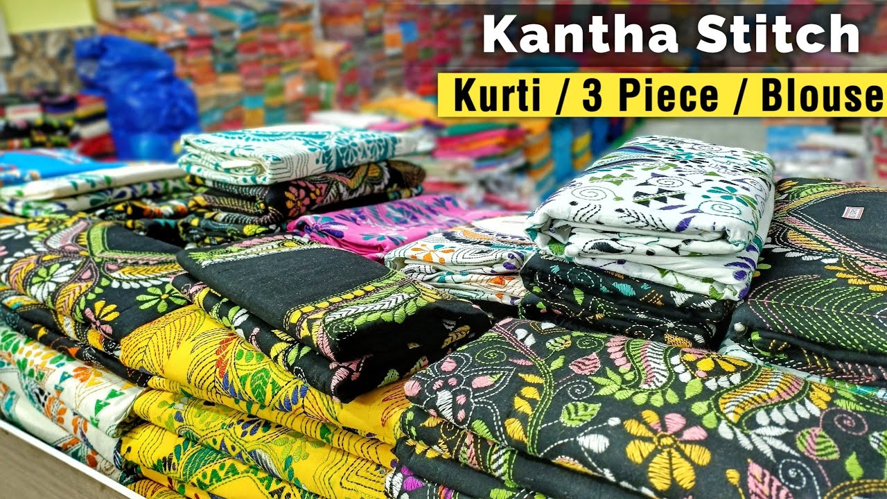 Kantha Stitch Kurti & 3 Piece Manufacturer & Wholesaler/ Unstitched Fulkari Work Suit Piece & Blouse