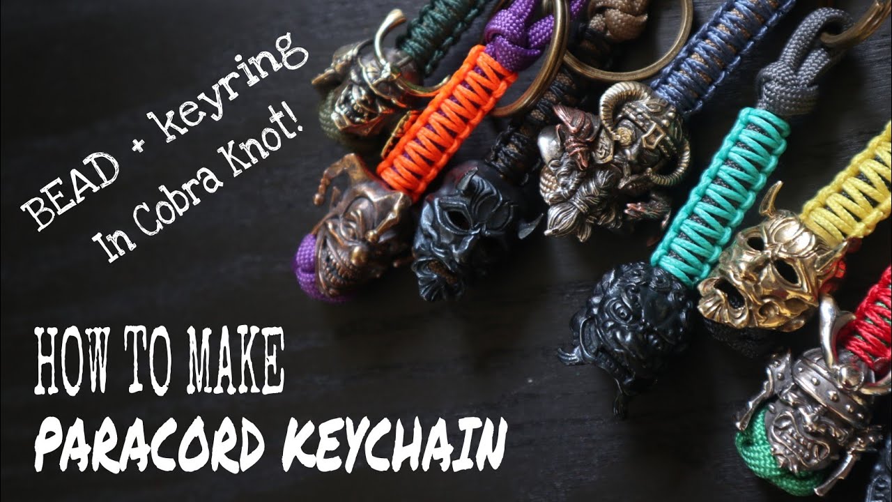 HOW TO MAKE PARACORD KEYCHAIN IN COBRA KNOT WITH BEAD + KEYRING ,EASY PARACORD TUTORIAL.