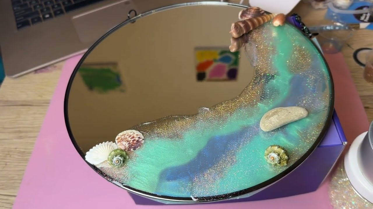 Ocean Theme Resin Art Mirror | Epoxy Resin Beach Wave Mirror DIY | Satisfying Coastal Home Decor