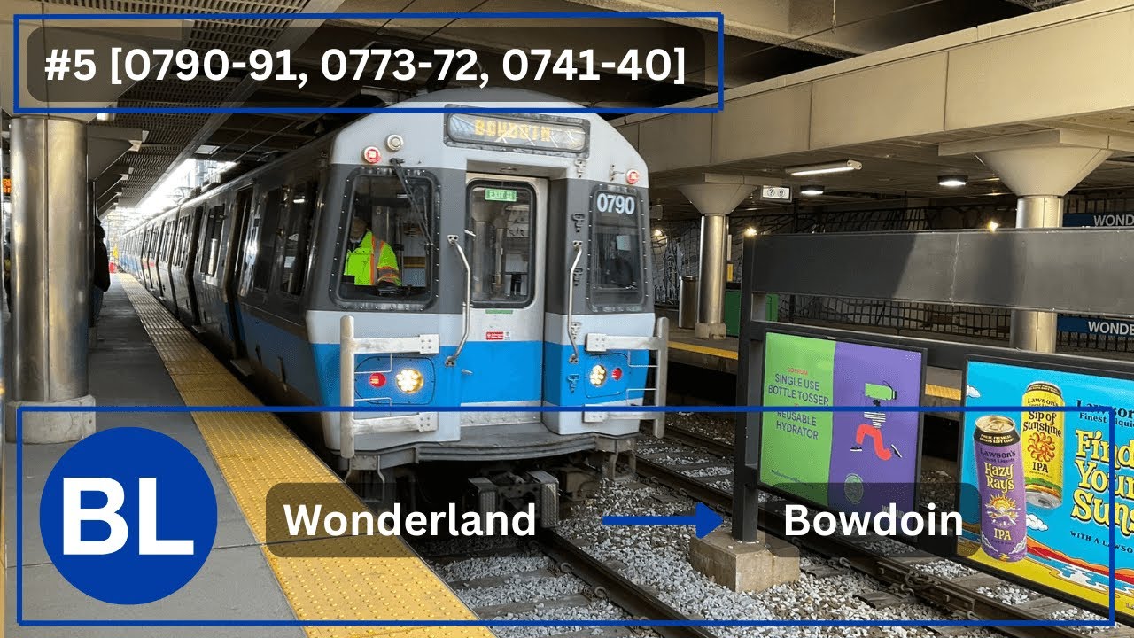[Boston Subway FULL] MBTA #5 Siemens [0790-91, 0773-72, 0741-40] Blue Line: Wonderland → Bowdoin