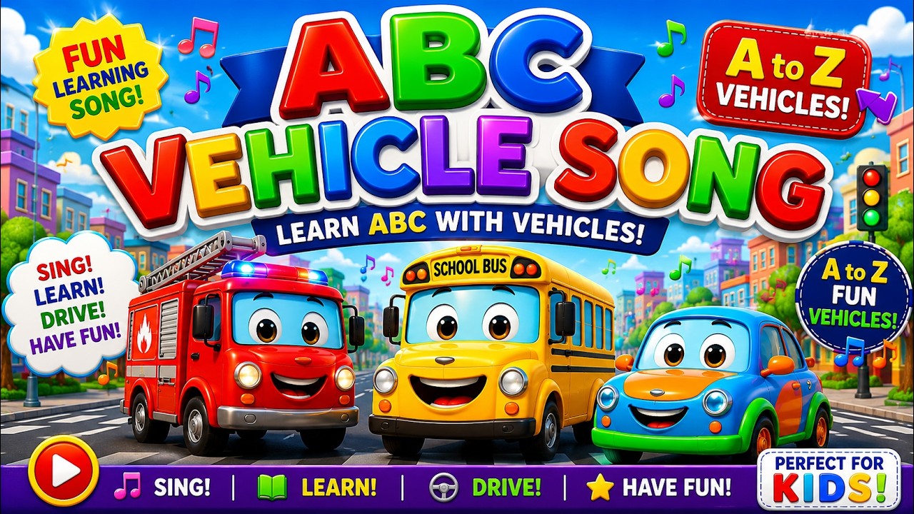 ABC Vehicle Song 🚗| Learn Alphabet with Cars, Trucks & Rescue Vehicles| Learn Vehicles A-Z Kids Song