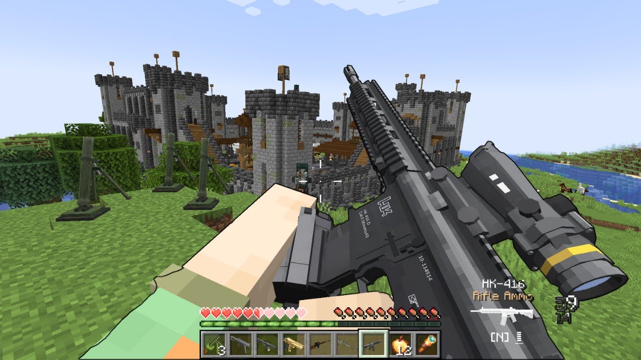DESTROYING PILLAGER BASTILLE USING MORTARS AND MODERN WEAPONS IN MINECRAFT