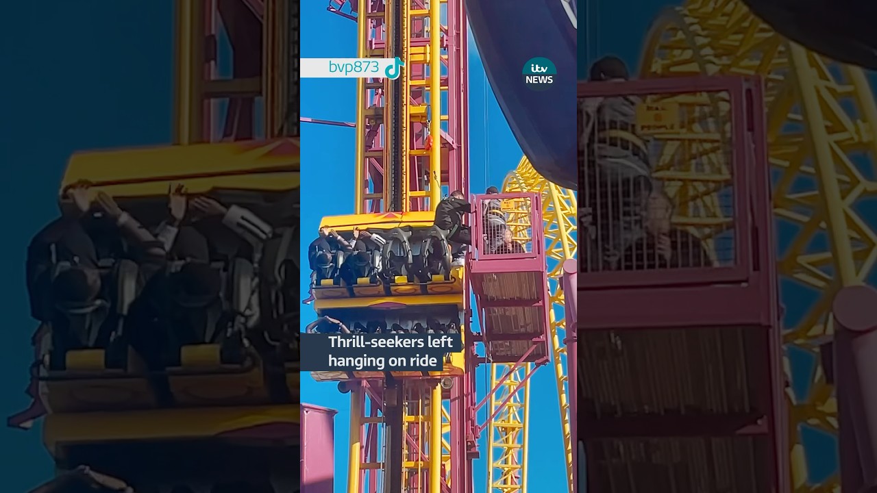 A ride got stuck with people on it at a theme park in Southend-on-Sea #itvnews #themepark