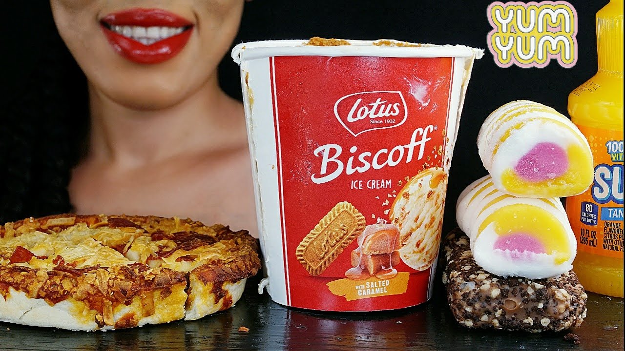 Pizza, Biscoff ICE CREAM PINT, FRUIT TWISTER, CHOCOLATE ECLAIR ICE CREAM|EATING SOUNDS *NO TALKING