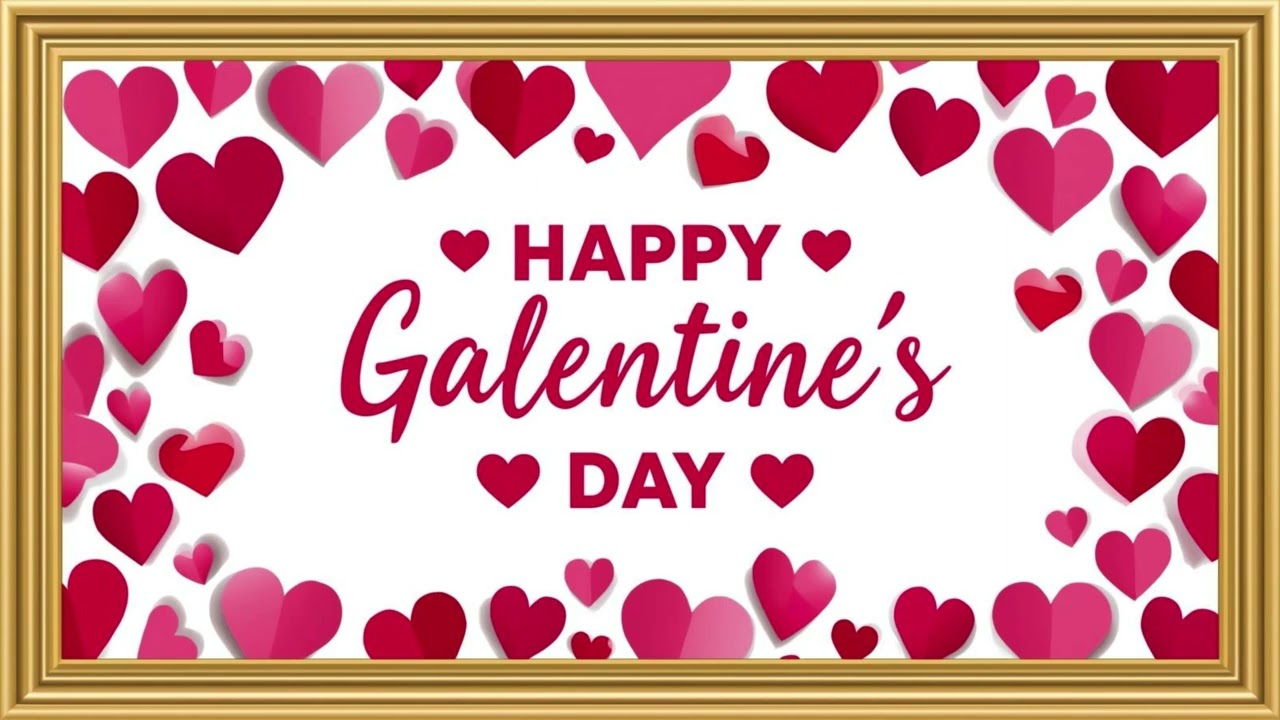 Happy Galentine’s Day Valentine’s Day 4K TV Screensaver | Pink Hearts, Cute Framed Art Display
