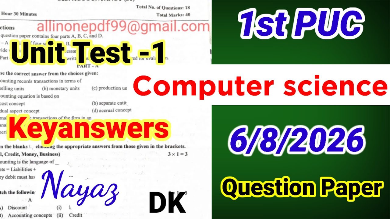 1st PUC Computer Science Unit Test 1 Question Paper 2026 with Answers