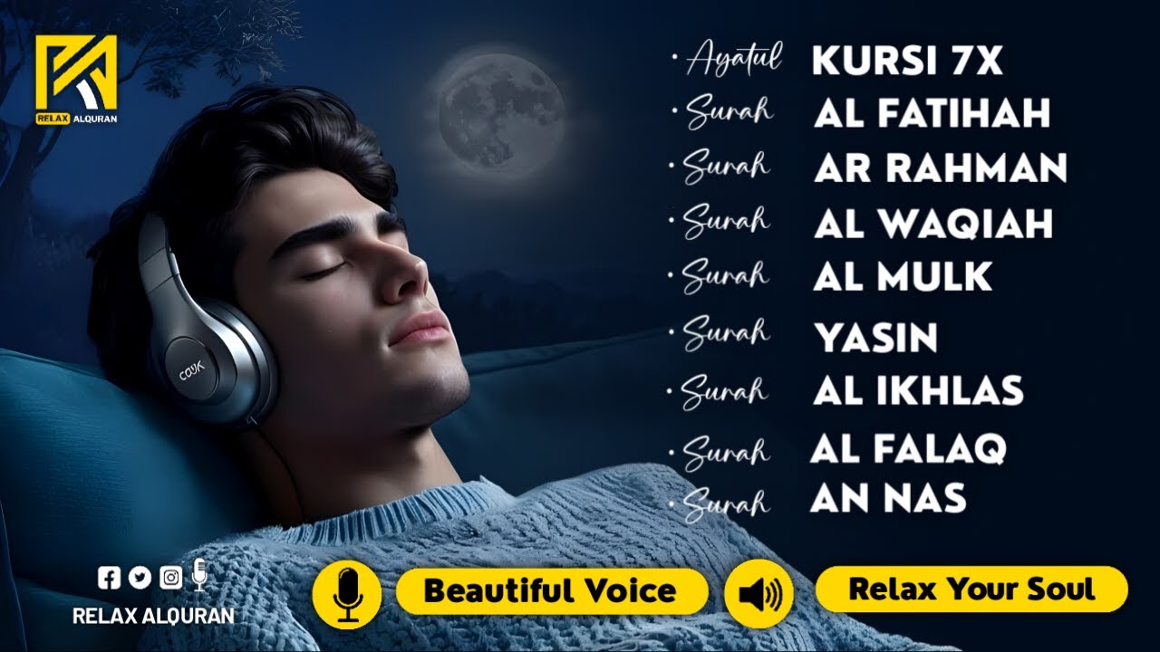 Beautiful Quran For Sleep | Al-Fatihah, Ayat Al-kursi, Yasin ,Ar-rahman-Relaxing Quran Recitation