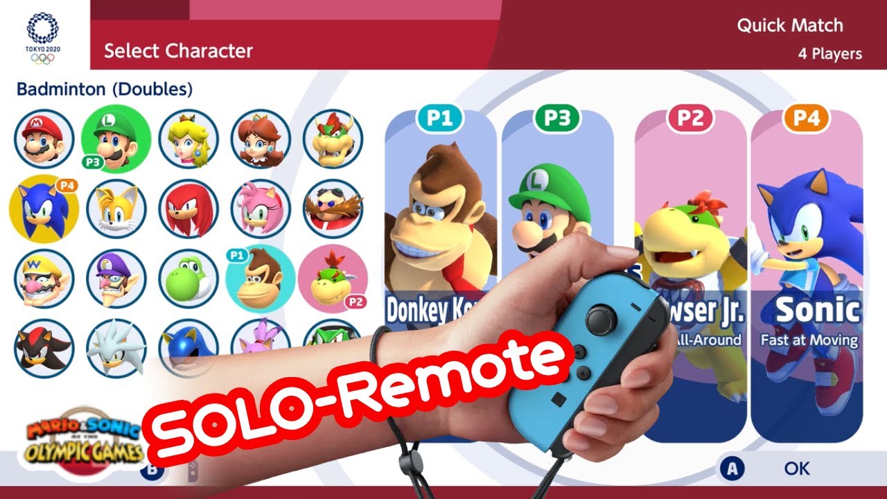 [Solo-Remote] Donkey Kong VS Luigi VS Bowser Jr VS Sonic | (4 Players) | MARIO AND SONIC TOKYO 2020