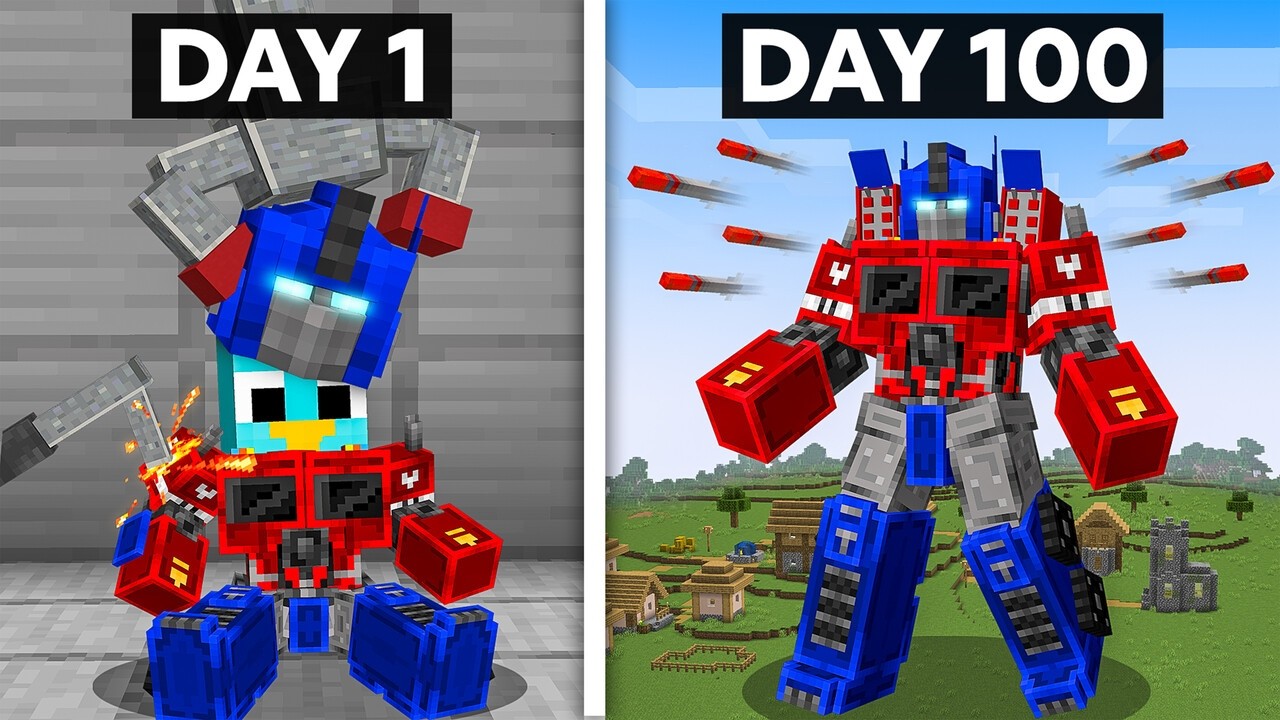 Мы выжили 100 дней в образе ТРАНСФОРМЕРОВ в Minecraft.