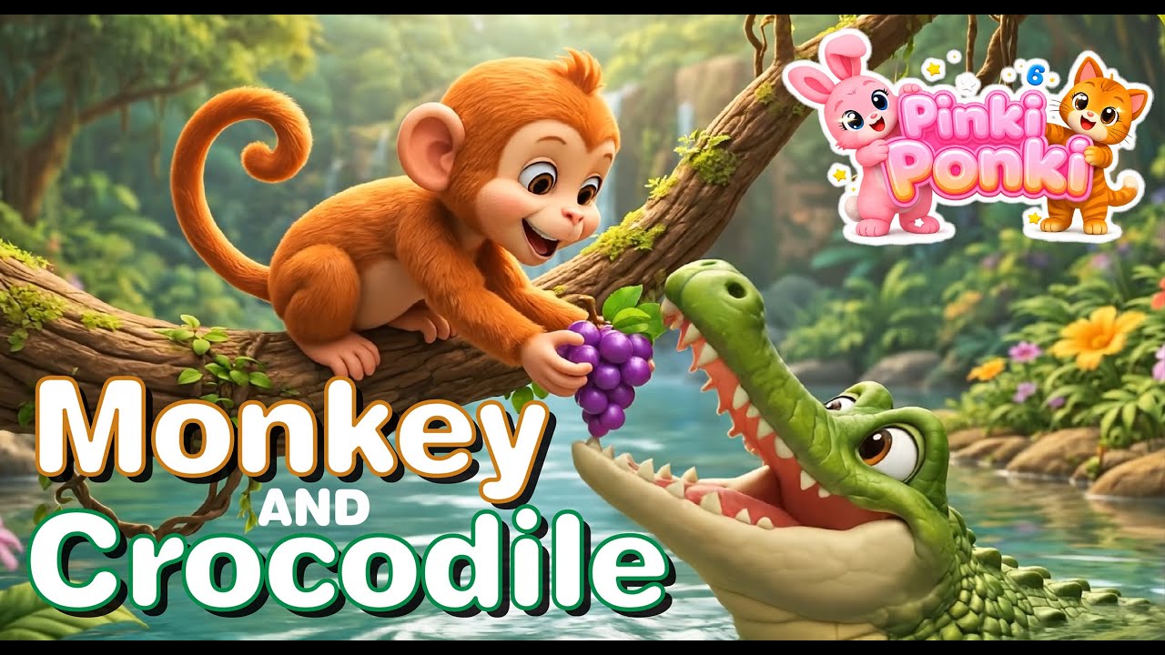 🐵 Monkey and Crocodile Story | Kids Moral Story | Pinki Ponki | Bedtime Story for Children #Pinki
