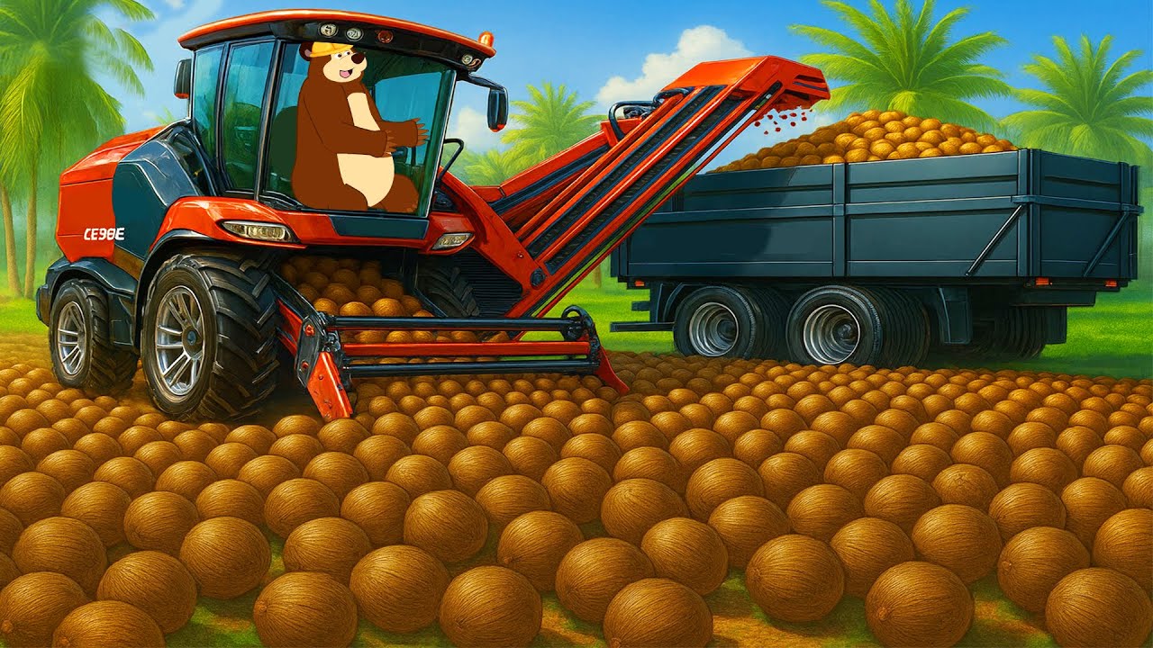 Farm Work: Harvesting Coconuts 🥥🚜 | Tractor & Truck at Work | Real Farm Animation