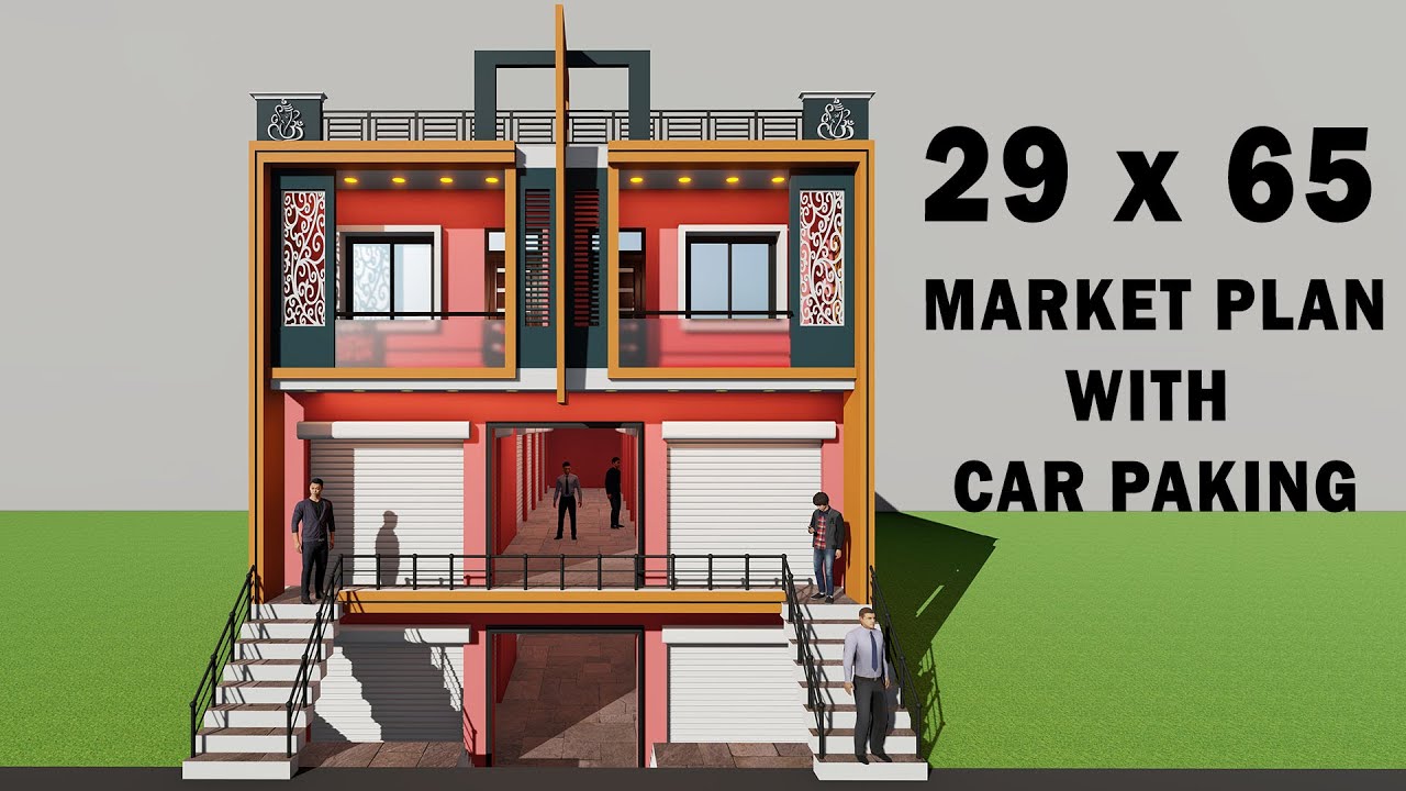 9x20 Meter Market with house design,29*65 shop design,29 by 65 Besment shop plan, 3D house plan