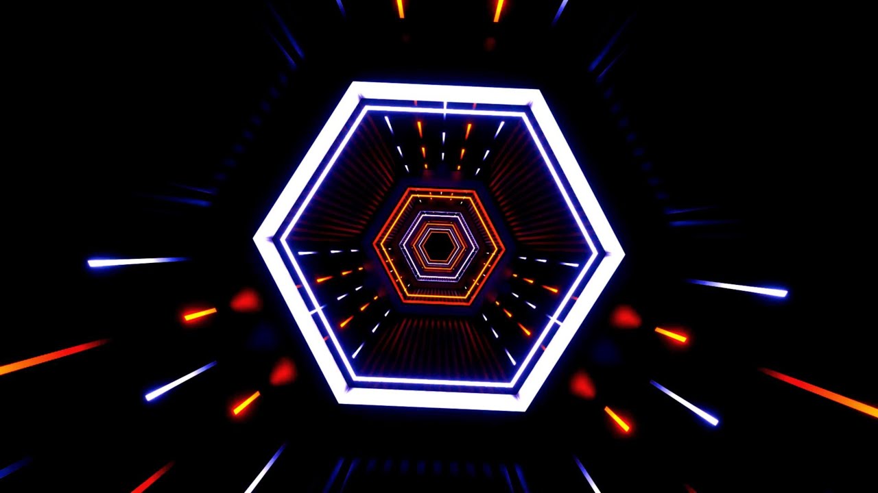 🔷 Заставка 4K – Неоновый Шестиугольный Туннель Синий и Оранжевый – Футуристический VJ (Без Звука)