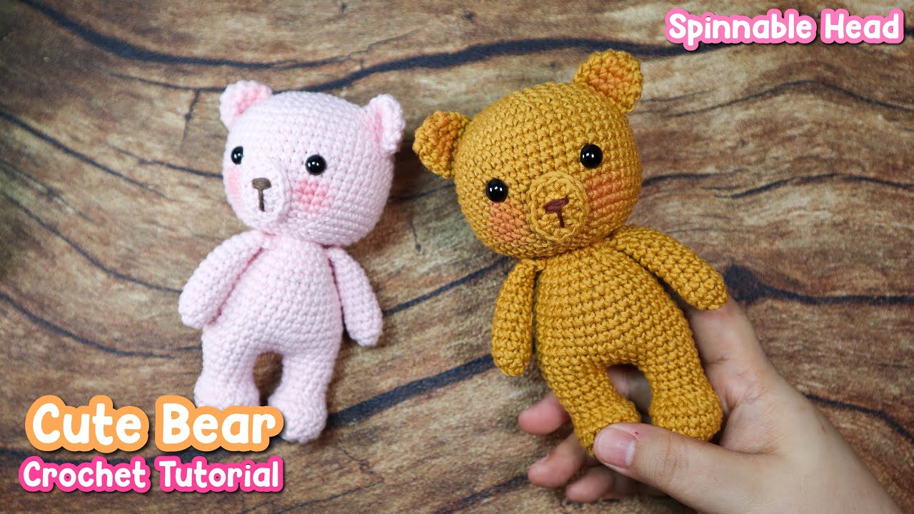 CUTE BEAR AMIGURUMI CROCHET DOLL - SPINNABLE HEAD SERIES