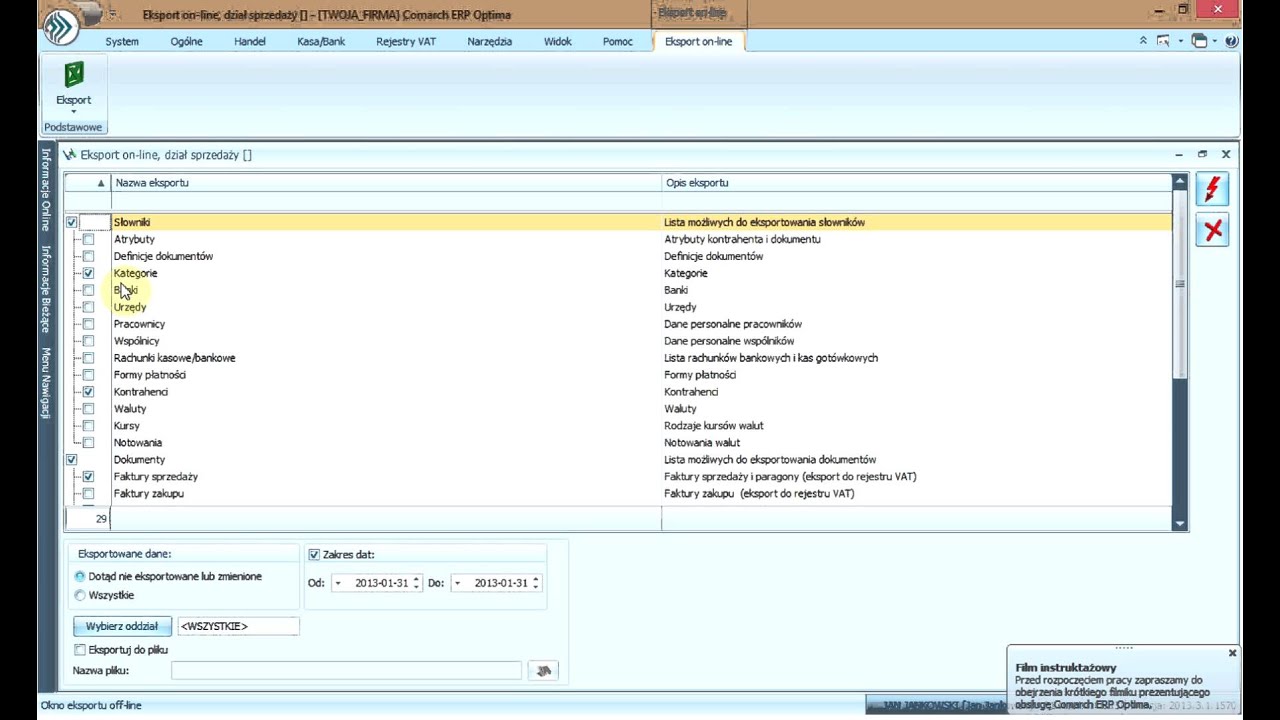 Comarch ERP Optima: Eksport faktur sprzedaży