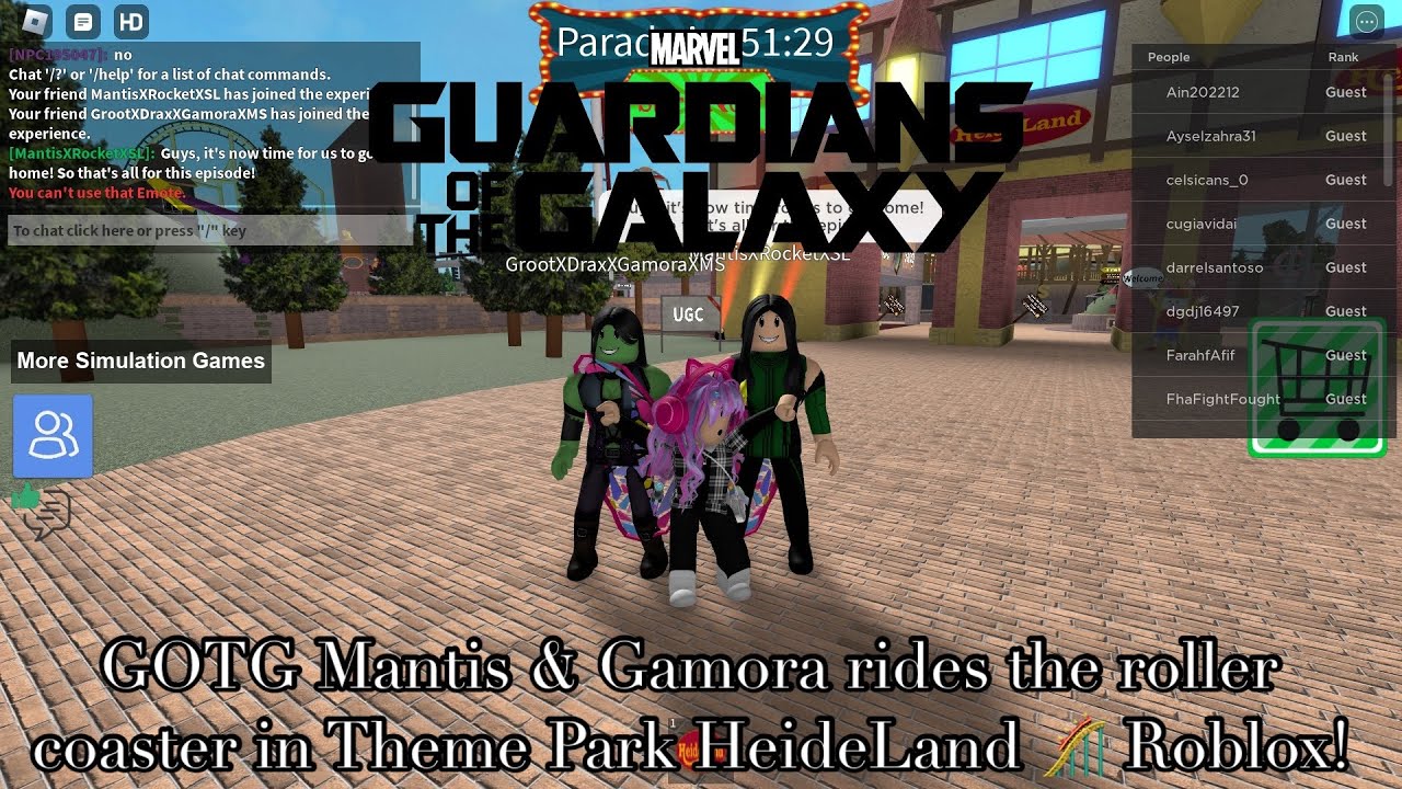 GOTG Mantis & Gamora rides the roller coaster in Theme Park HeideLand 🎢 Roblox!