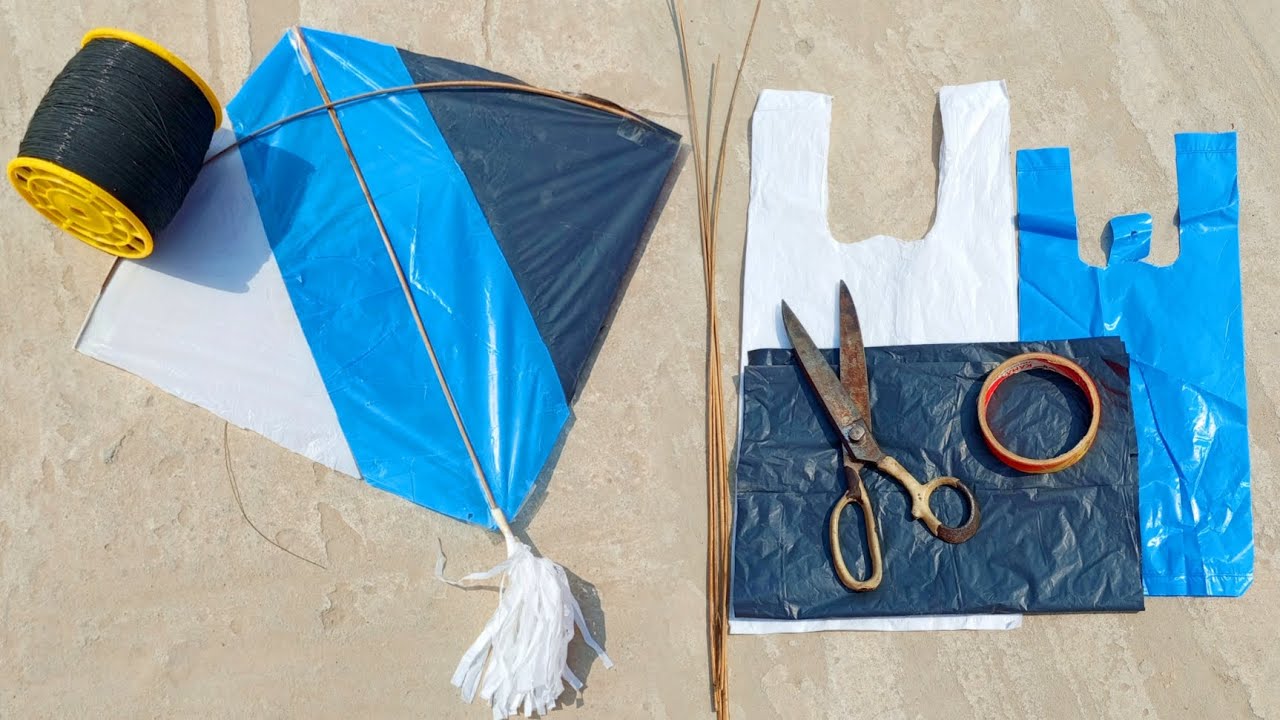 How to make a three 🕞 plastic bag kite making new experiment at home 😈😈😈👍👍👍