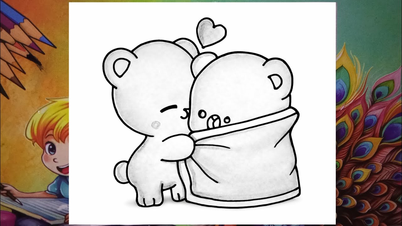 Cute animal two couples pencil drawing in winter season | pencil sketching 